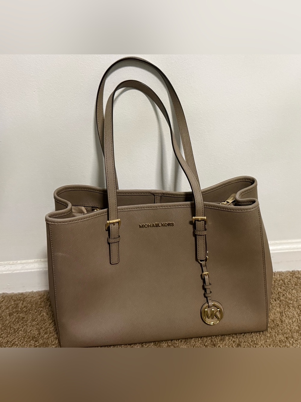 Michael Kors Taupe Saffiano Leather Tote with Gold Accent
